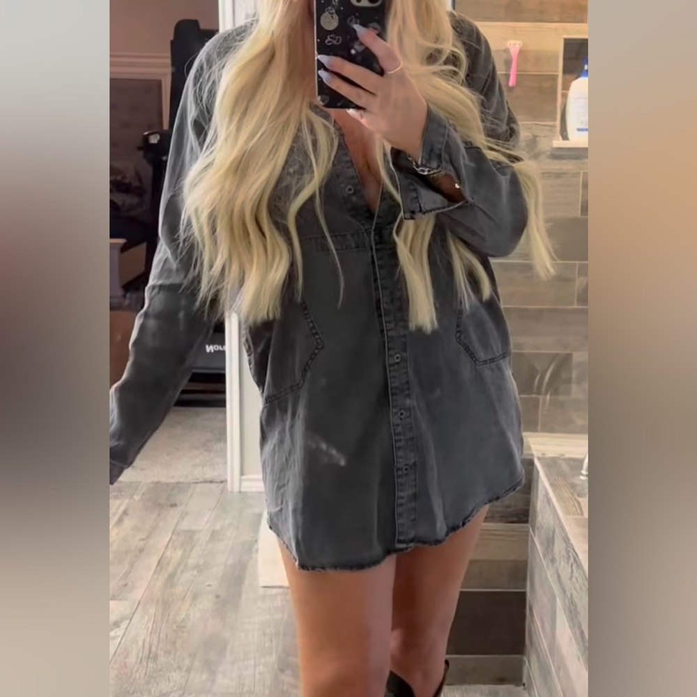 Promesa Charcoal Button-Up Shirt Dress